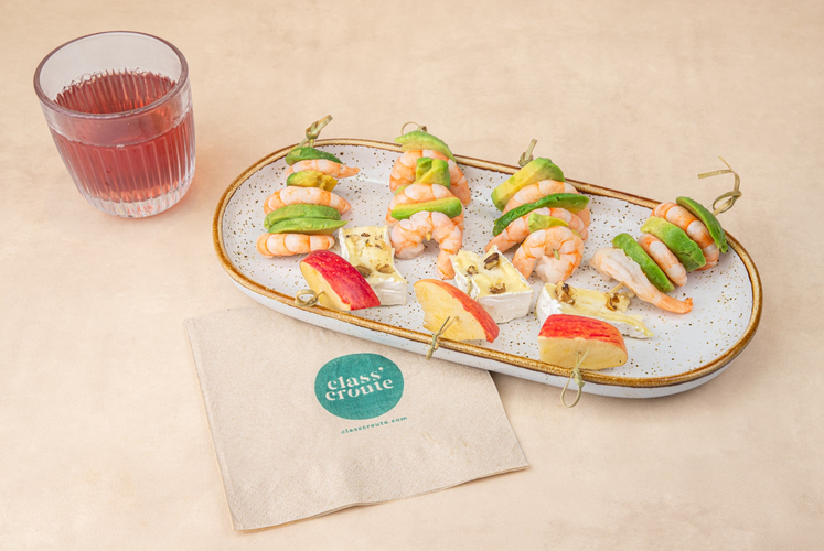 Les Brochettes Camembert pomme & Crevettes avocat