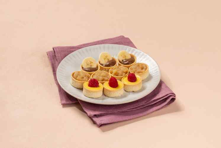LES MINI TARTELETTES PLAISIR - crème citron & compotée de pomme & mousse chocolat