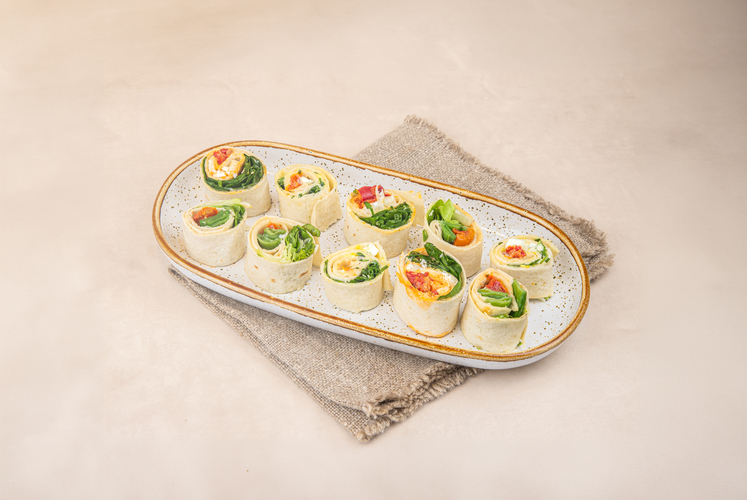 LES MINI WRAPS VEGE - Œuf mimosa & pois gourmand, tomate séchée & fromage de chèvre